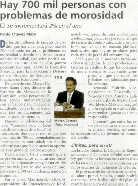 Con problemas de morosidad alta, 700 mil tarjetas de cr&eacute;dito